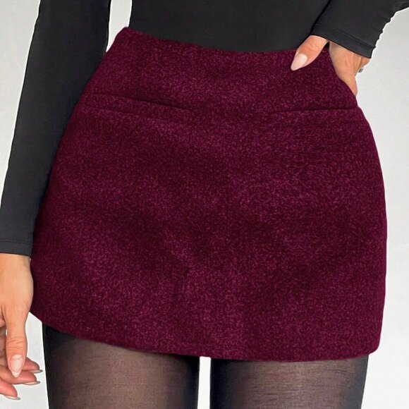 Burgundy Casual Women's texture Mini Skirt - Picture 2 of 6